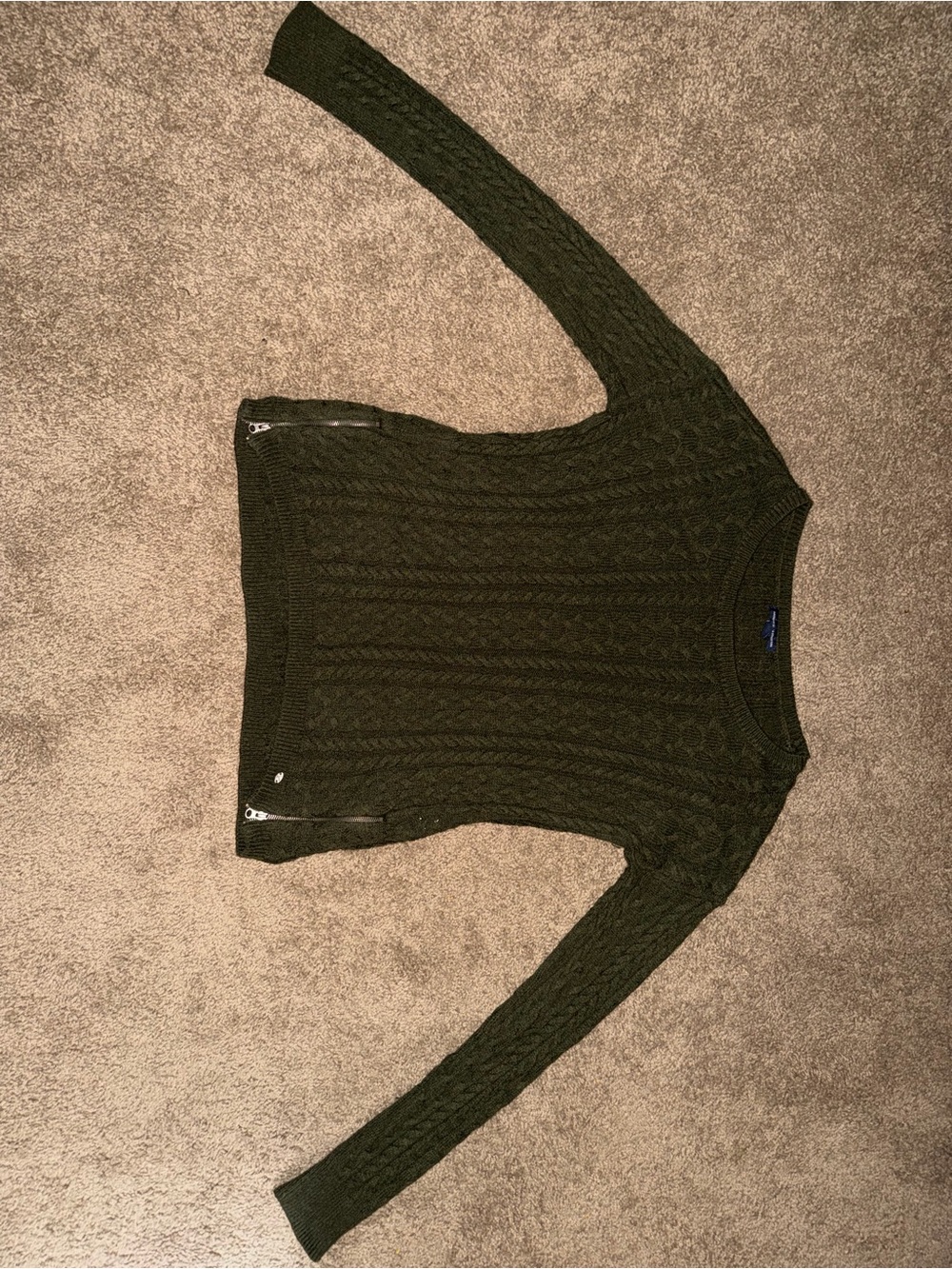 American Eagle Outfitters Olive Green Cable Crewneck Sweater
